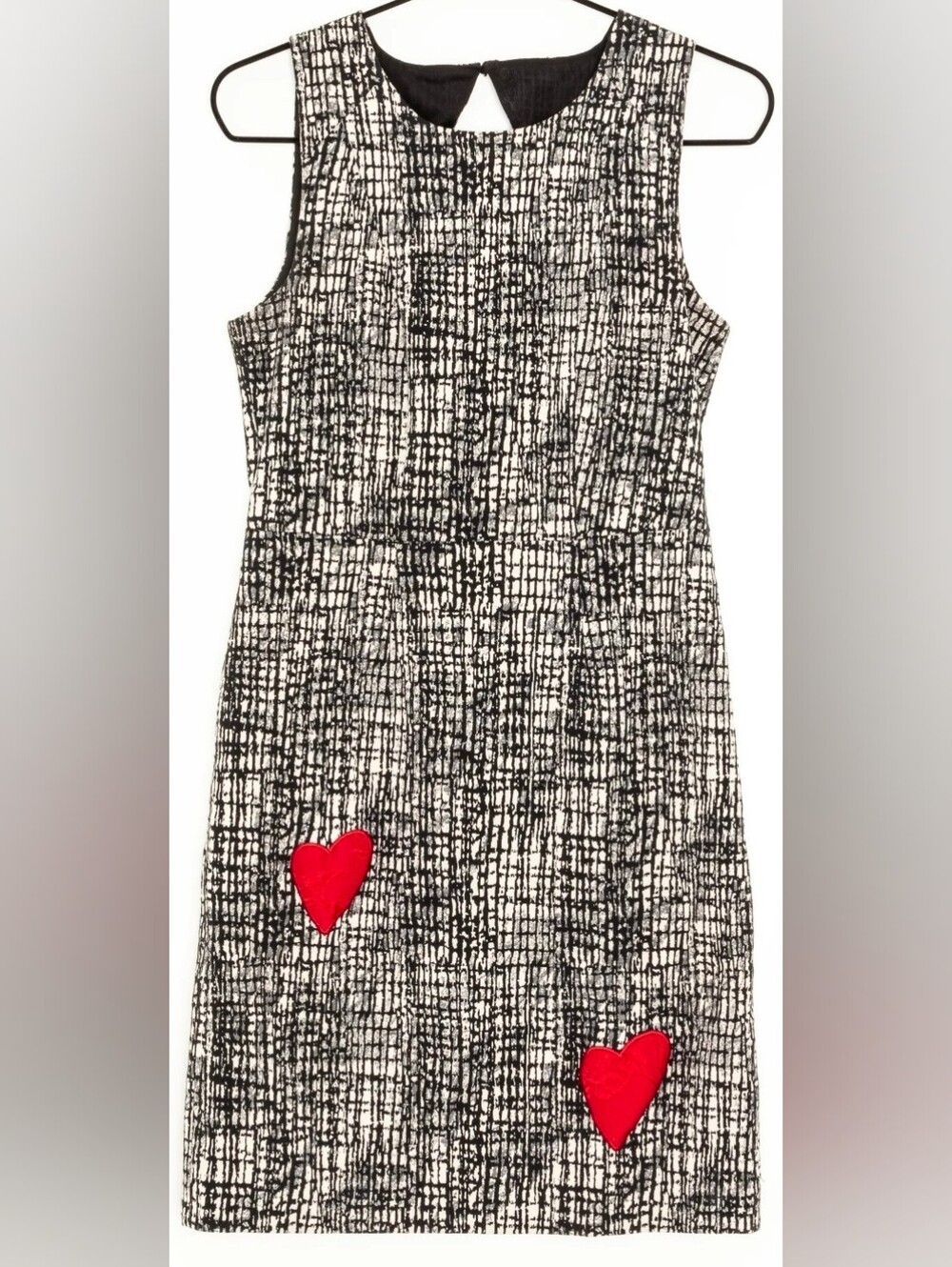 Desigual Black White Heart Appliqué Mini Dress Artsy Y2K EU 42 L